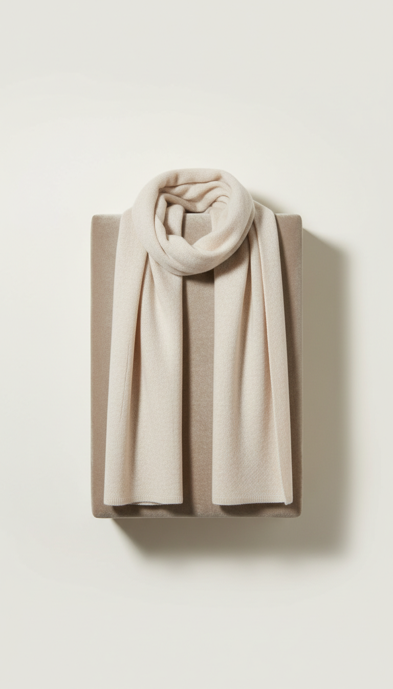 Ivory Cashmere Scarf with Hand-Fringed Edges